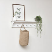 White wooden shelf with hooks kitchen bathroom bedroom hallway storage decor