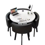 5-Piece Modern Round Dining Table Set + 4 Upholstered Faux Leather Chairs
