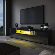 200cm High Gloss TV Stand Black Cabinet Unit Doors Storage with RGB LED Cupboard
