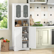 Tall Bathroom White Storage Cabinet Tempered Glass Door Pantry Cabinet
