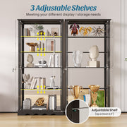 Display Cabinet with Glass Doors, Tall Curio Cabinet with LED Lights for Figures