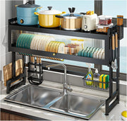 Space Saving Over The Sink Dish Drying Rack with Cover 2 Tier Dish Drainer Large