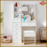 Dressing Table With Led Light, Drawers Vanity Makeup Sliding Mirror Desk Stool