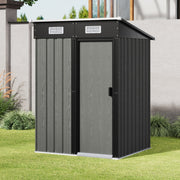 4.3 x 4.3ft Garden Storage Shed with Sliding Door Outdoor Patio Grey Wood Grain