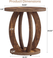Farmhouse Round End Table, Wooden Accent Side Table with Storage for Living Room