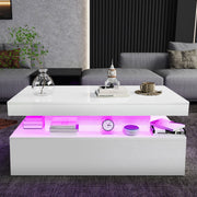 High Gloss LED Coffee Table With Storage Wooden 2 Drawer Living Room Furniture