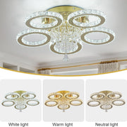 LED Ceiling Light Crystal Gold Chandelier Living Room Bedroom Dimmable Remote UK