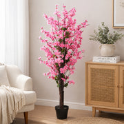120cm Artificial Pink Cherry Blossom Tree 4ft Faux Potted Plant Home Office Deco