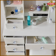 Dressing Table With Led Light, Drawers Vanity Makeup Sliding Mirror Desk Stool
