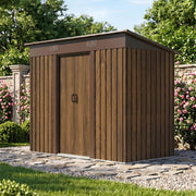 4x8FT Garden Shed Metal Pent Roof Outdoor Storage House With Free Foundation Kit