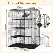 4-Tier Large Cat Cage 143cm Indoor Enclosure With Hammock