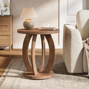 Round End Table, Farmhouse Wooden Side Sofa Table Accent Table for Living Room