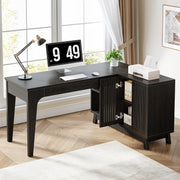 57 Inch L-Shaped Desk Modern Executive Office Computer Desk with Storage Cabinet