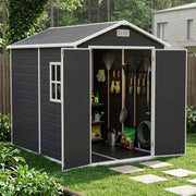 8x6 6x6 5x3 Plastic Garden Shed with Floor Window Lockable Door Wood Grain Grey