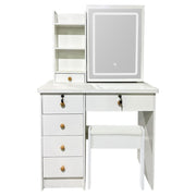 Dressing Table Vanity Makeup Desk Set with LED bulbs Mirror and Stool 6 Drawers