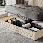 Ottoman Bed Gas Lift Storage Bed 4ft6 Double Bed Frame Velvet Upholstered Beige