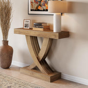 110cm Farmhouse Console Table Narrow Entryway Table with X-Frame Rustic Brown