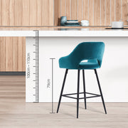 Set of 2 Bar Stools Velvet/PU Metal Legs Breakfast Stools Armrest Padded Chairs