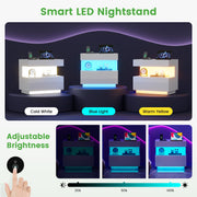 High Gloss Bedside Cabinet Hidden Compartment 3-Colour LED USB Type-C Charging