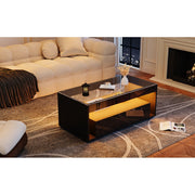 High Gloss LED Coffee Table Glass Top 2 Drawers Open Storage 100x50x40cm Black
