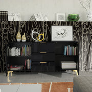 TV Unit TV Stand Sideboard Cabinet Media Console High Gloss Black Gold 140cm