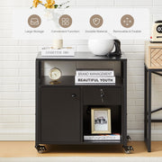 Black Office Filing Cabinet Mobile Printer Stand File Storage Drawer Wheels