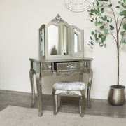 Silver mirrored dressing table stool mirror ornate bedroom furniture set