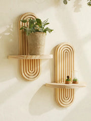 Boho Geometric Wooden Wall Shelf Floating Display Rack Home Decor Plant Shelf UK
