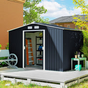 9 x 6FT Galvanised Garden Storage Shed with Sliding Door, Dark Grey