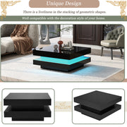 Square Coffee Table Black High Gloss Wooden Centre Tea Table with LED RGB Lights