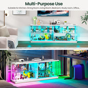 LED TV Unit Cabinet RGB Lights Glass Doors USB-C Power Sockets Modern Stand