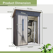 Metal Garden Shed 152x72x182cm Outdoor Storage Pent Roof Tool Shed Grey