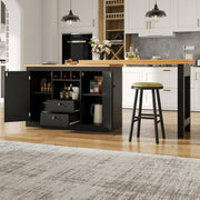360° Swivel Dining Bar Table Kitchen Island, with Storage Cabinet with Wine Rack