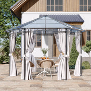 XL Hardtop Gazebo Garden Pavilion Metal Frame Polycarbonate Roof with Curtains