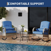 3 Piece Patio Swivel Rocker Set Wicker Rocking Chairs w/ 2-Tier Coffee Table