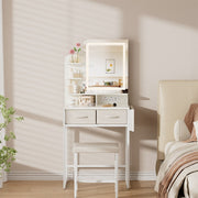 Dressing Table With Drawer LED Mirror Stool Set Makeup Desk Vanity Table Bedroom