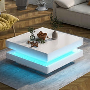 Led Coffee Table With 2 Drawer Storage, High Gloss Coffee Table For Living Room