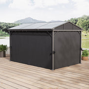 XL Hardtop Gazebo Garden Pavilion Metal Frame Polycarbonate Roof with Curtains