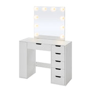 White Dressing Vanity Table Wood Makeup Desk with LED Lights Mirror 6 Drawers