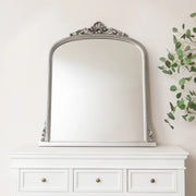 Antique Silver Ornate Arch Overmantle Mirror - 88cm x 100cm