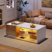 Led Coffee Table With 2 Drawer Storage, High Gloss Coffee Table For Living Room