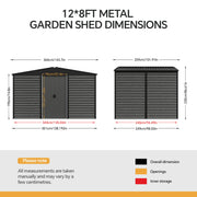 12x8ft Garden Shed Storage House with Double Sliding Door Outdoor Utility Tools