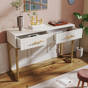 Dressing Table 2 Drawers !SALE! White Gold Vanity Makeup Desk Bedroom Modern