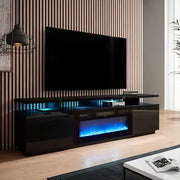70'' TV Stand Cabinet With Insert Electric Fireplace Unit W/ LED 12 Colour Media
