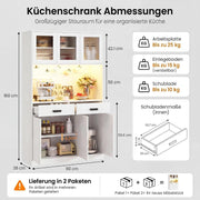 Kitchen Cupboard 180cm Tall Cabinet White 2 Drawers Adjustable Shelf