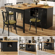 360° Swivel Dining Bar Table Kitchen Island, with Storage Cabinet with Wine Rack
