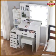Dressing Table With Led Mirror 4 Drawers Vanity Makeup Desk Stool Set White
