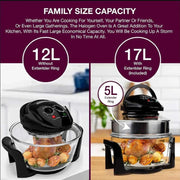 Halogen Oven Air Fryer For Home 60 Minute Timer & Extender Ring - 12L/1400W UK;