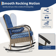 3 Piece Patio Swivel Rocker Set Wicker Rocking Chairs w/ 2-Tier Coffee Table
