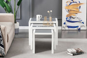 Nest of 3 Tables Grey Tempered Glass Top White High Gloss Side End Coffee Home